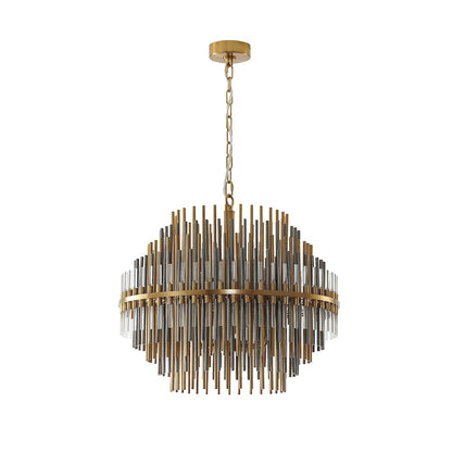 6-Light Brass Chandelier With Black Iron And Clear Glass Tubes