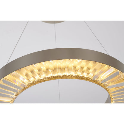 1-Light Gold Stainless Steel LED Chandelier With Clear Crystals