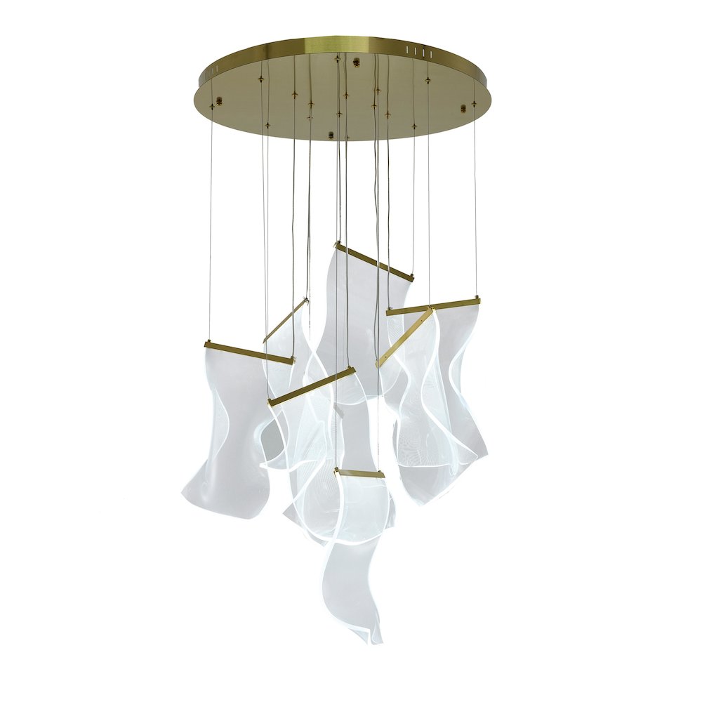 7-Light Brass Chandelier With Acrylic Crumbled Sheet Pendants