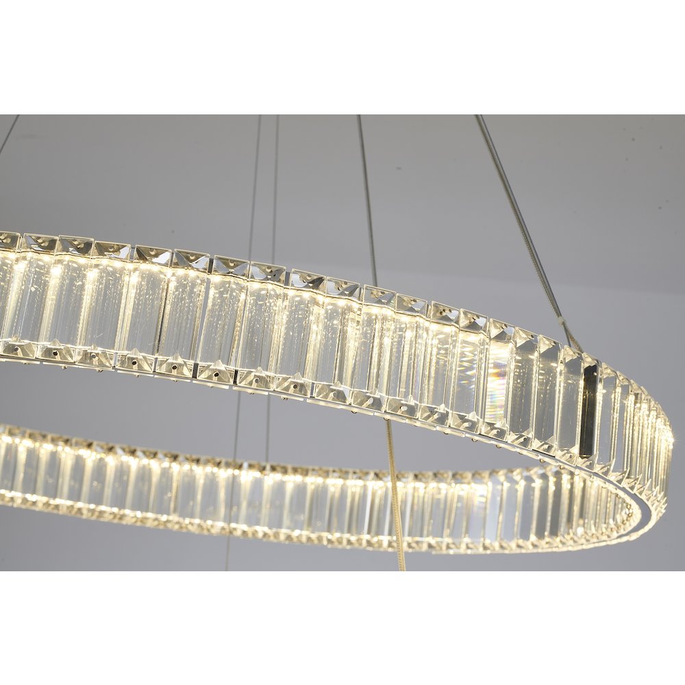 2-Light Chrome Steel LED Chandelier With Crystals