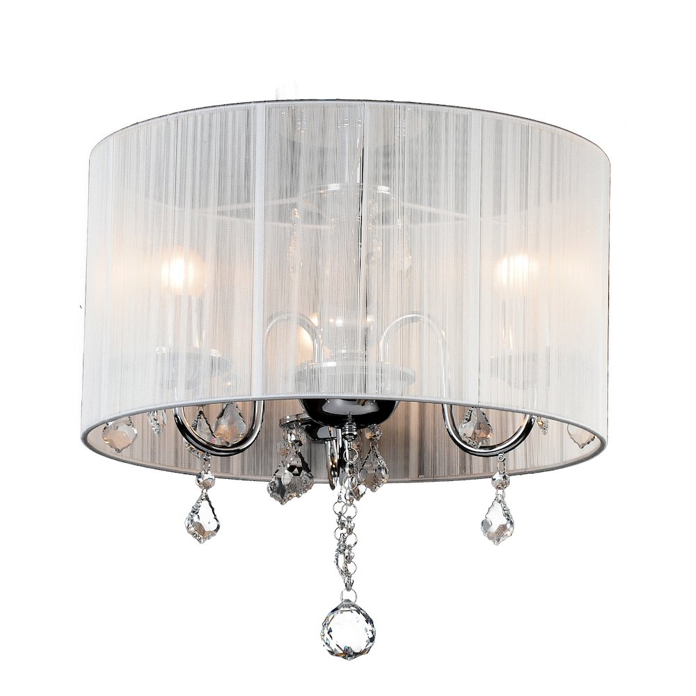 3-Light Chrome Chandelier With Clear Crystals And A White String Shade