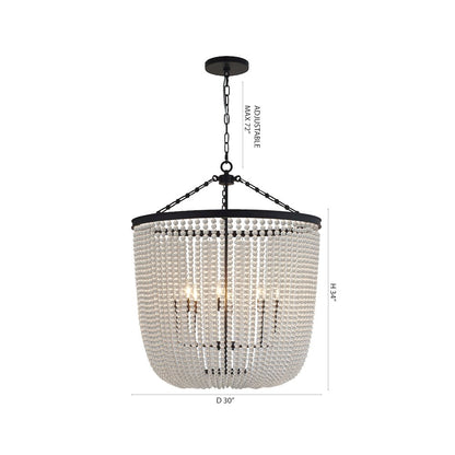 8-Light Satin Black Chandelier With Clear Beaded hanging Glass
