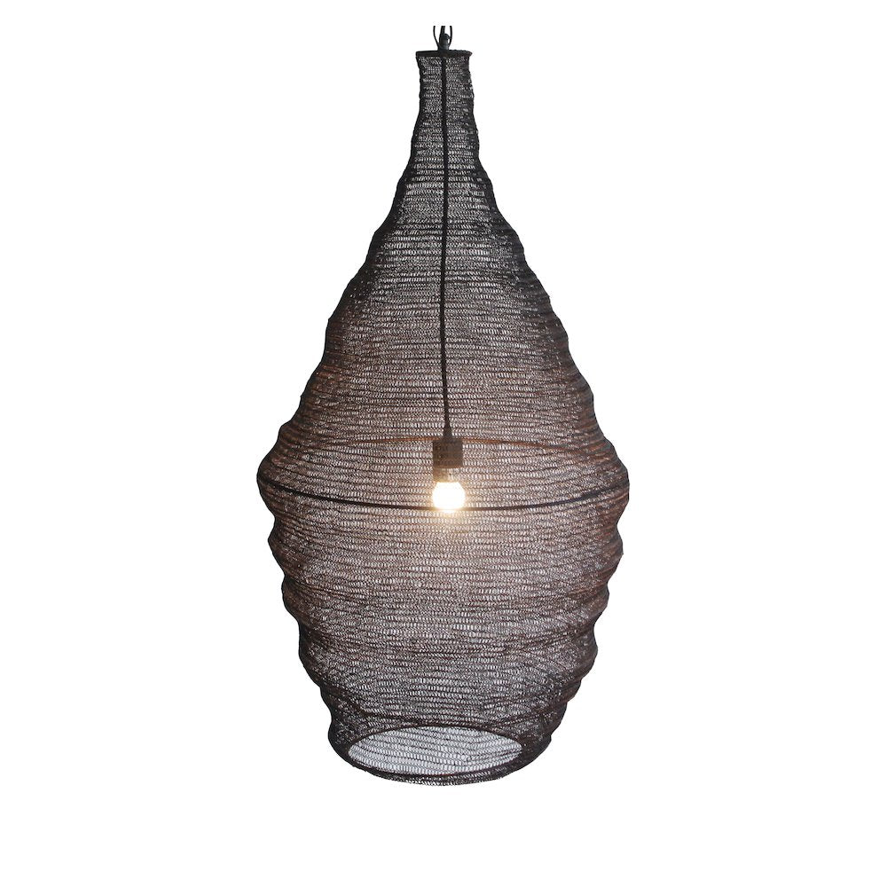 1-Light Satin Black Pendant With A Chain Basket Shade