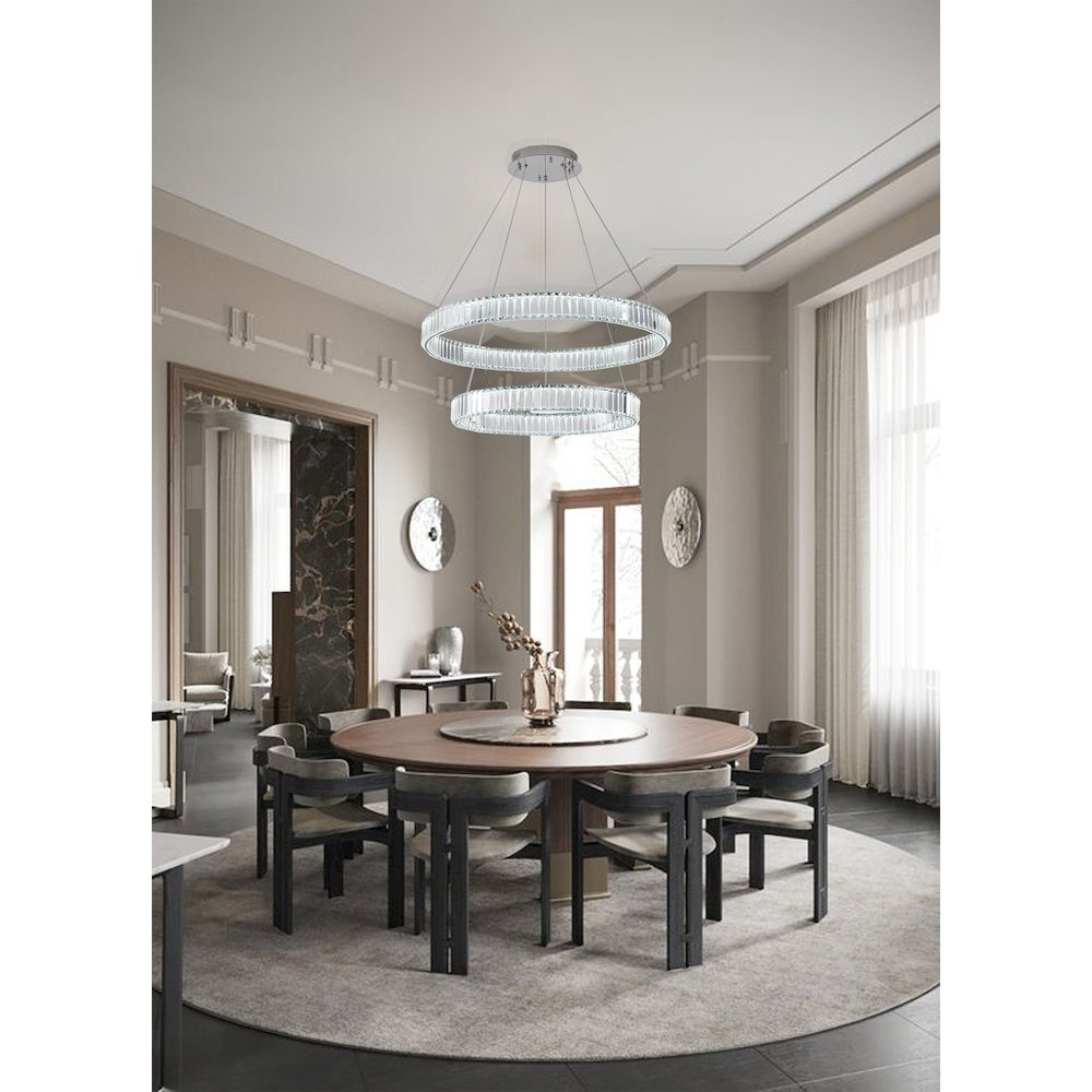 2-Light Chrome Steel LED Chandelier With Crystals