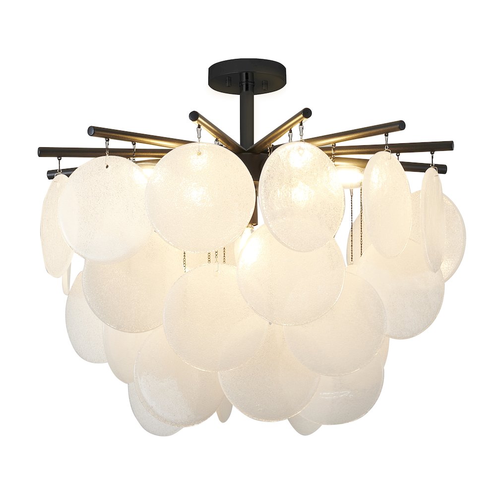 7-Light Satin Black Chandelier With Frosted White Glass Petals