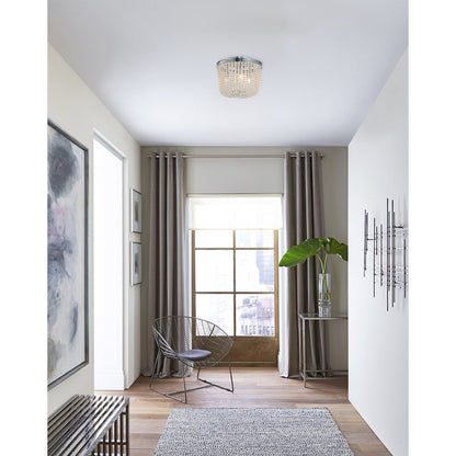 3-Light Chrome Semi Flush Mount With Clear Glass Beads