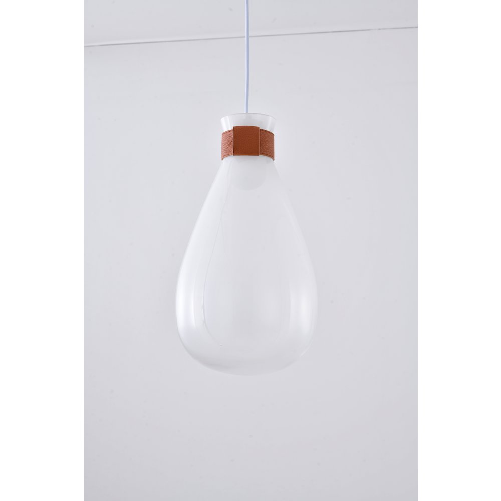 1-Light White Frosted Glass Pendant With A Leather Band