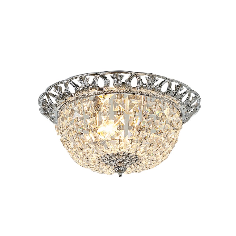 2-Light Chrome Flush Mount With Clear Hanging Crystals