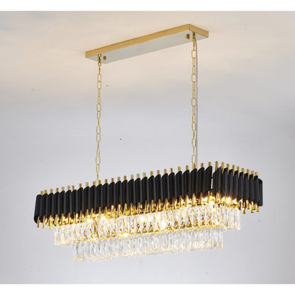 12-Light black and gold chandelier with clear hanging crystal