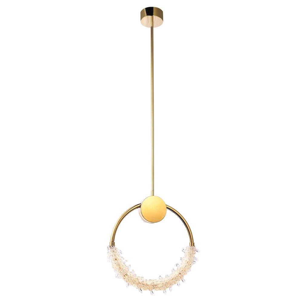 1-Light Gold LED Pendant With Clear Crystal Beading