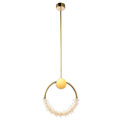 1-Light Gold LED Pendant With Clear Crystal Beading