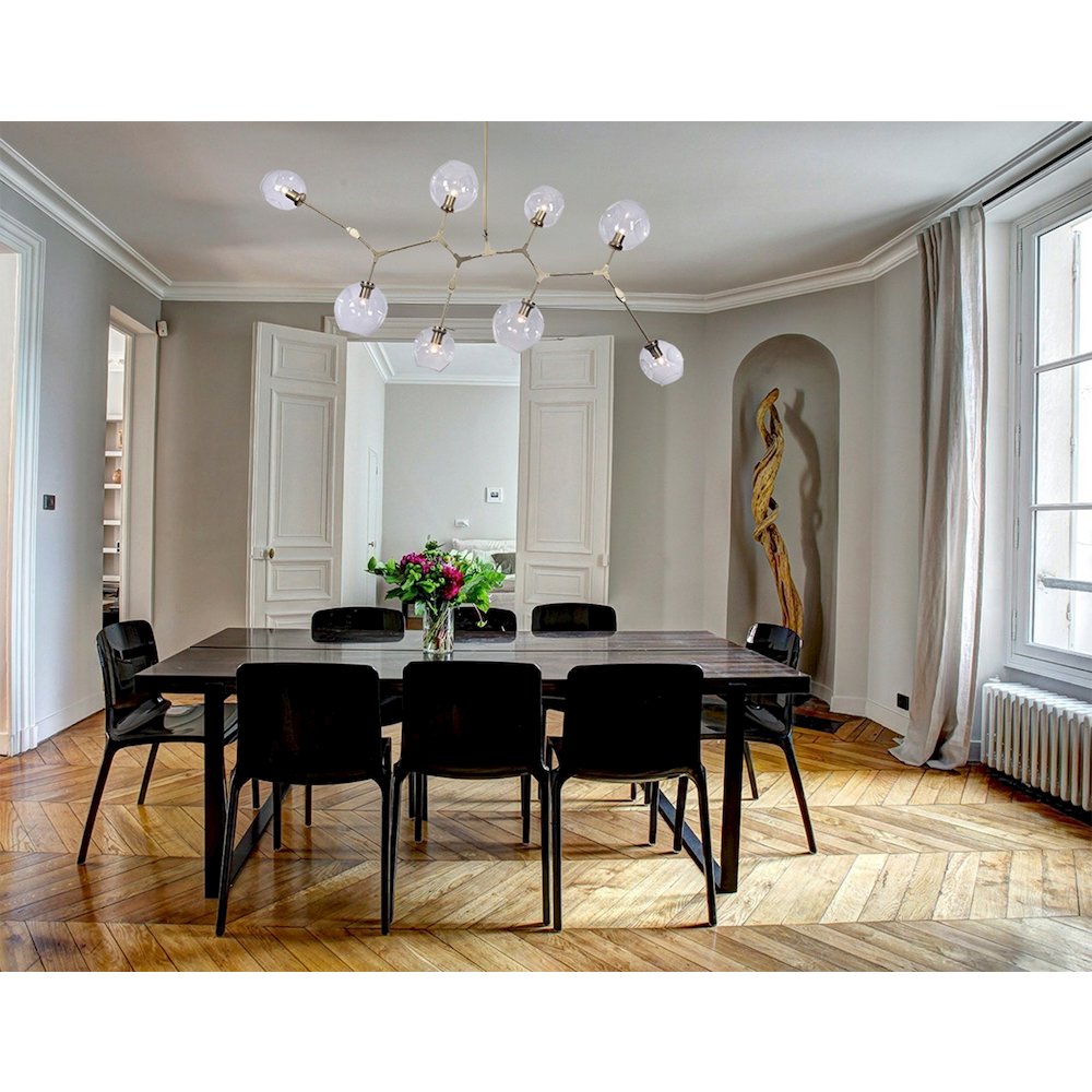 8-Light Satin Nickel Chandelier With Clear Glass Shades