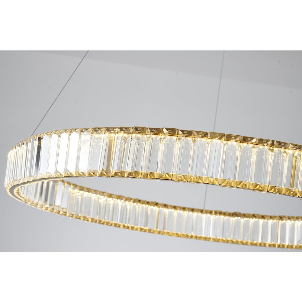 1-Light Gold Steel LED Chandelier With Crystals
