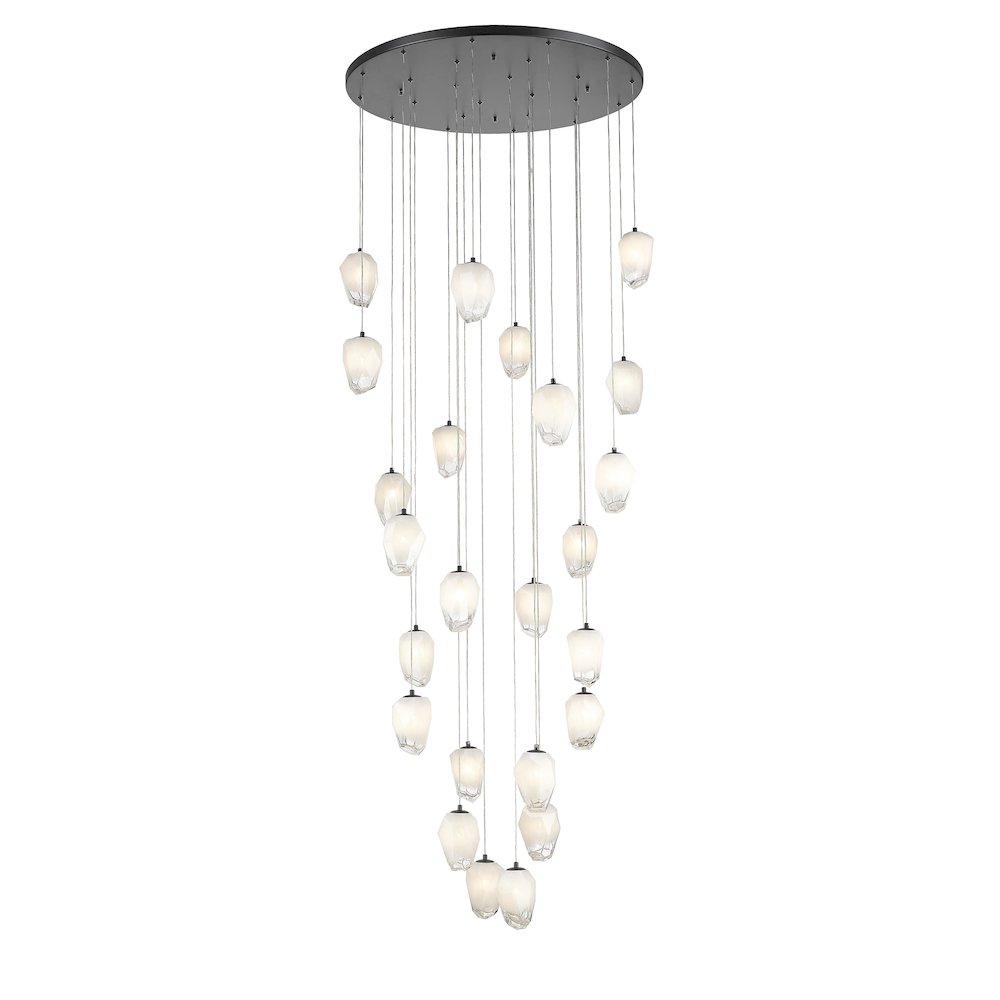24-Light Black Chandelier With White Glass Pendants