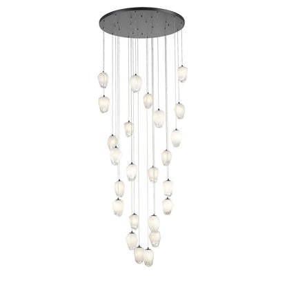 24-Light Black Chandelier With White Glass Pendants