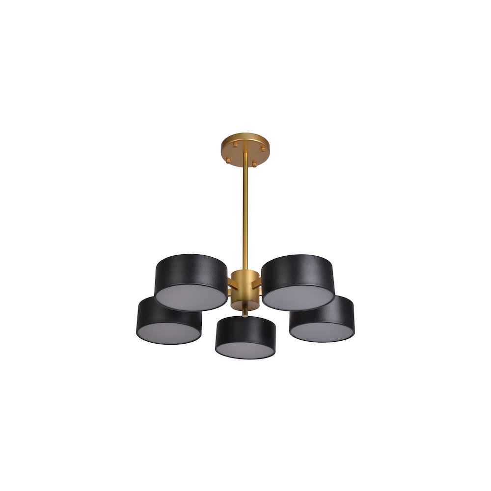 5-Light Gold LED Semi Flush Mount With Black Shades And White Frosted Diffusers