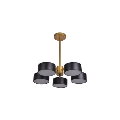 5-Light Gold LED Semi Flush Mount With Black Shades And White Frosted Diffusers