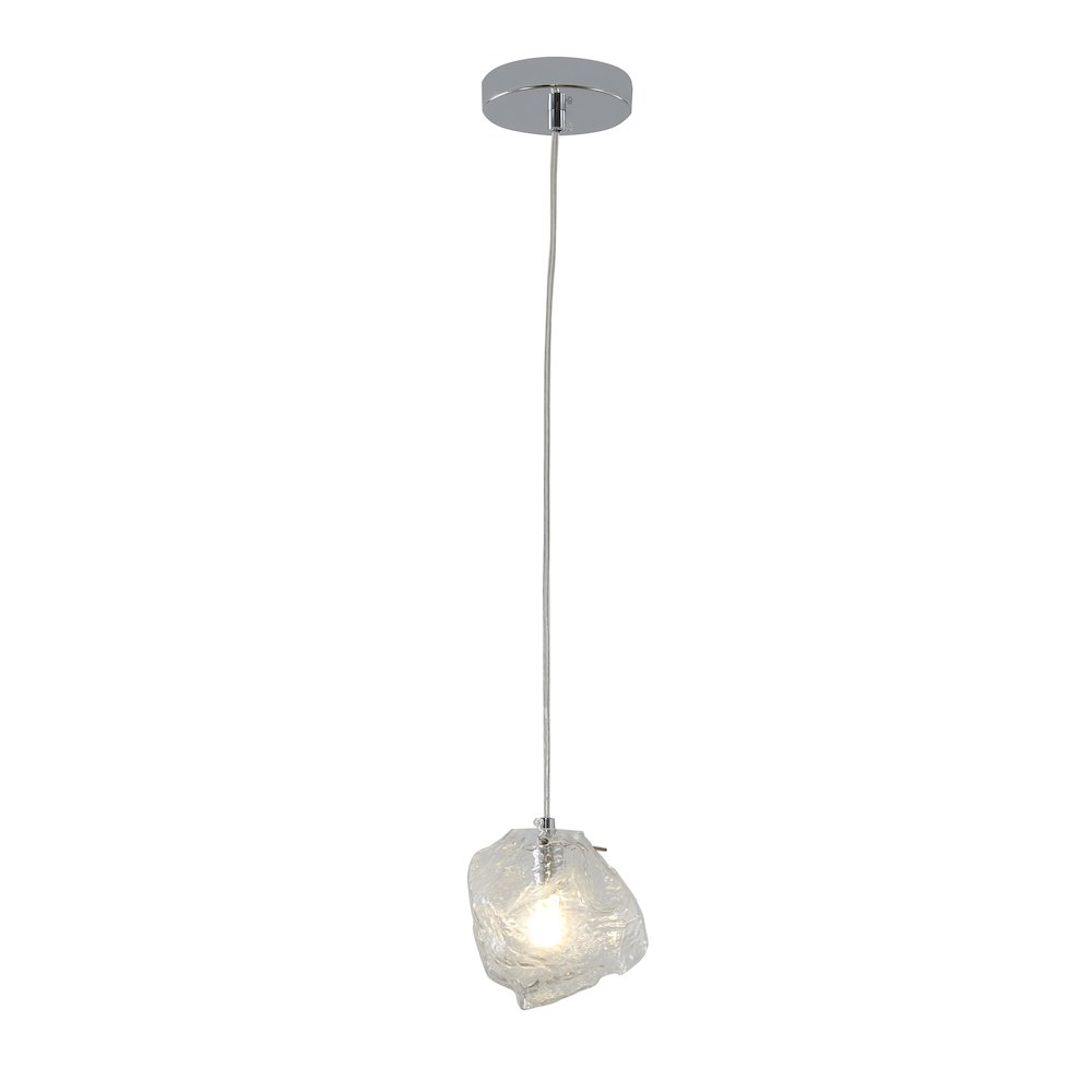 1-Light Chrome Single Pendant With A Distorted Clear Glass Shade