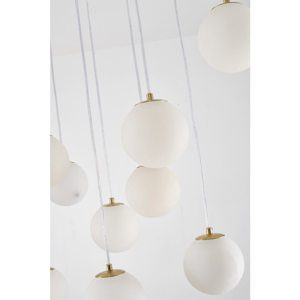14-Light Brass Stainless Steel Chandelier With Alabaster Pendants