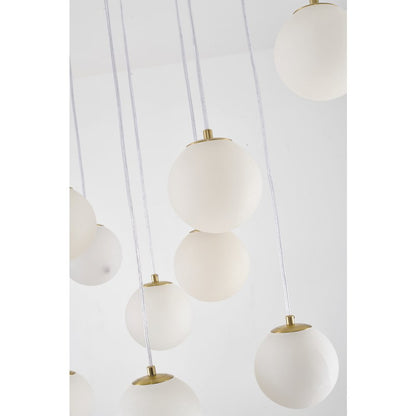 14-Light Brass Stainless Steel Chandelier With Alabaster Pendants
