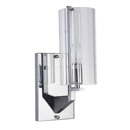 1-Light Chrome Wall Sconce With A Clear Glass Cylinder Shade
