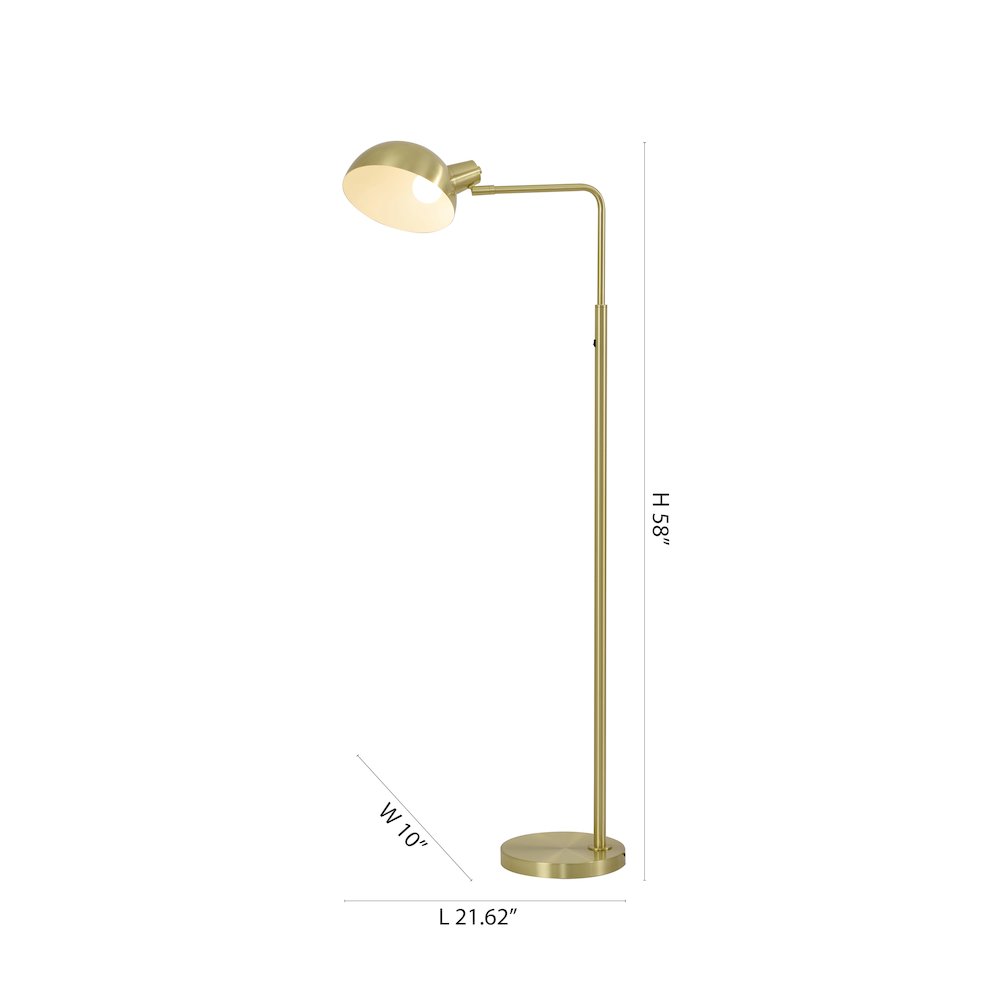 1-Light Satin Brass Metal Floor Lamp With A Metal Shade