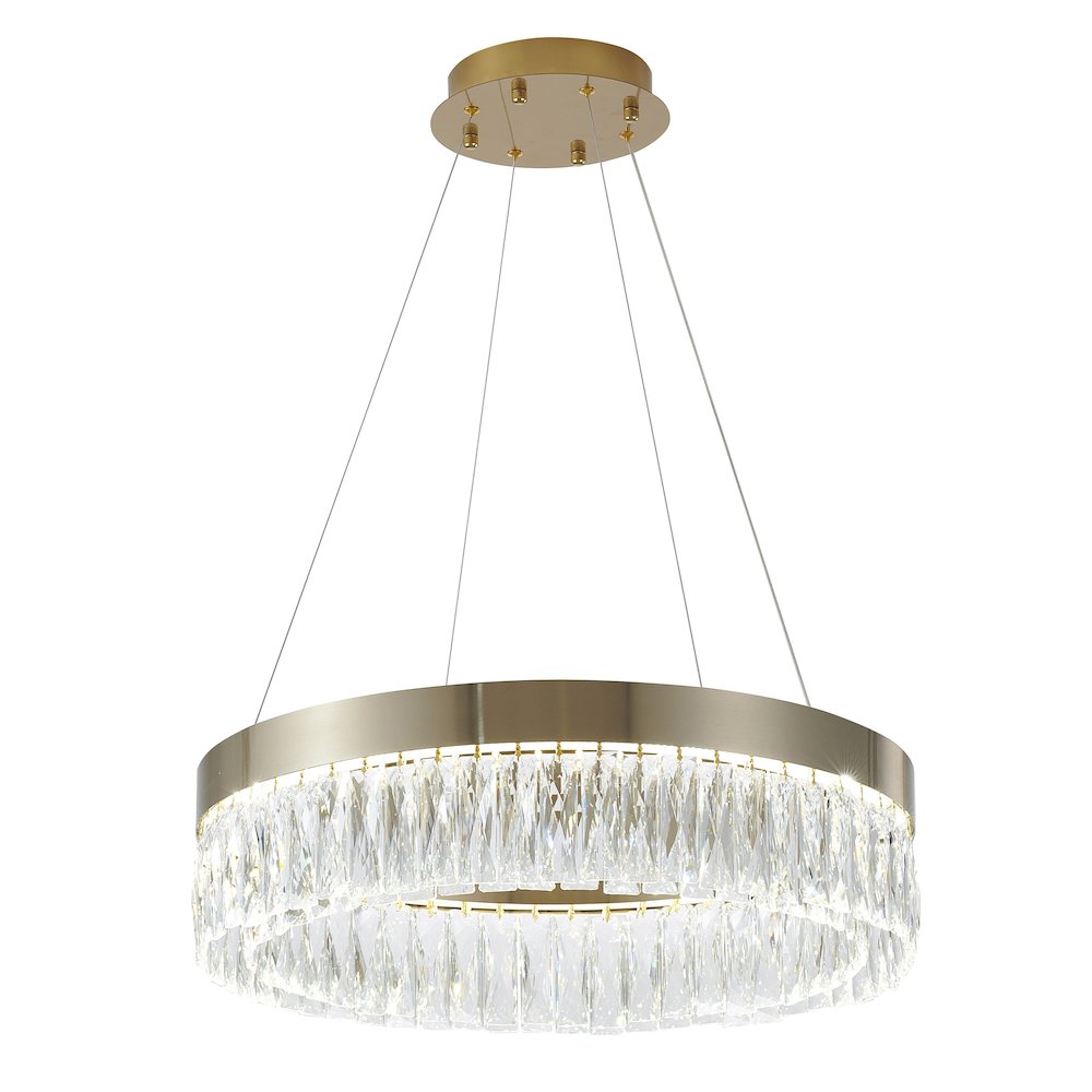 1-Light Gold Hairline LED Chandelier With Clear Crystals