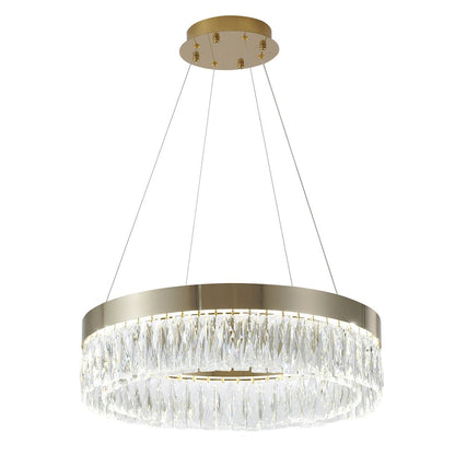 1-Light Gold Hairline LED Chandelier With Clear Crystals
