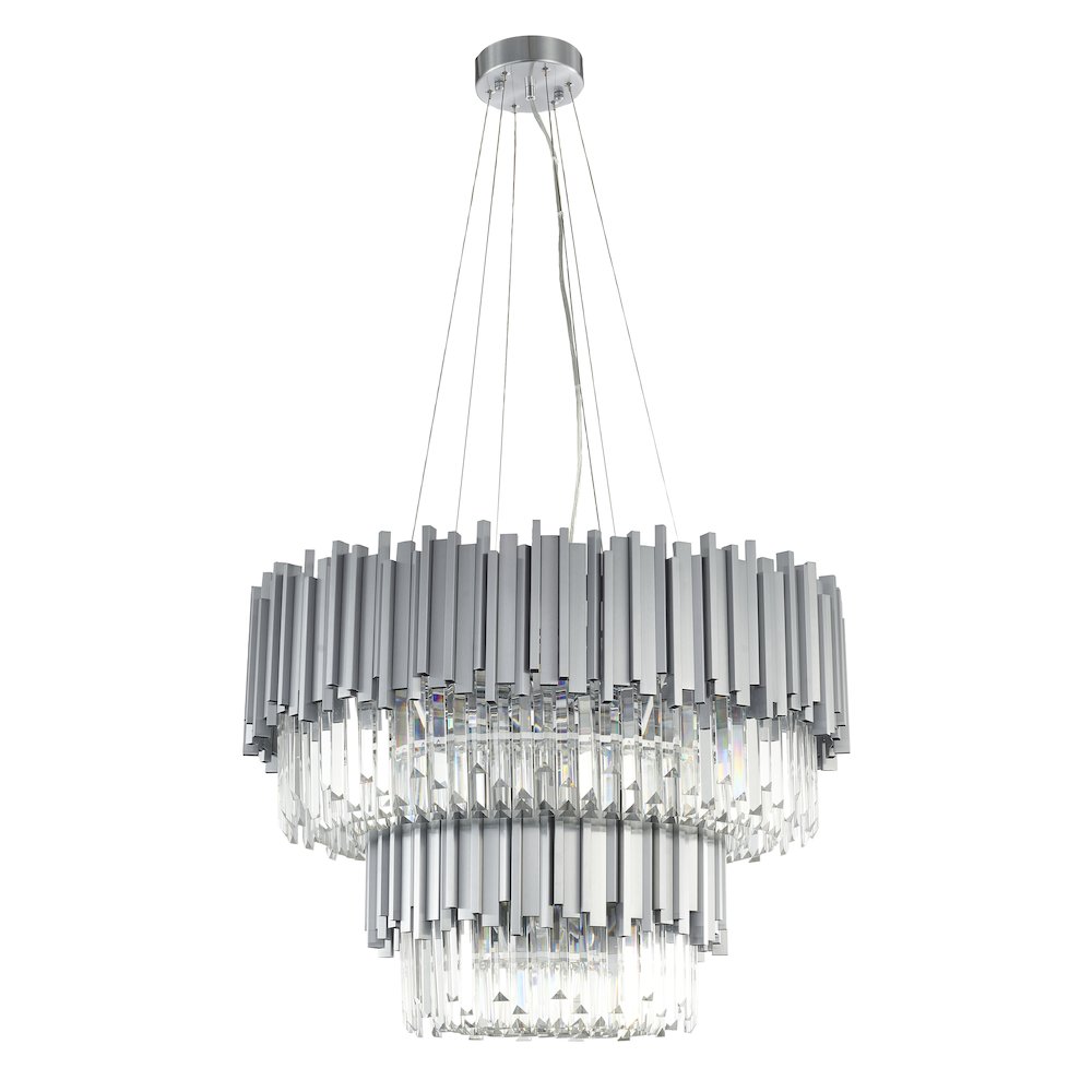 12-Light Satin Nickel Chandelier With Clear Crystals