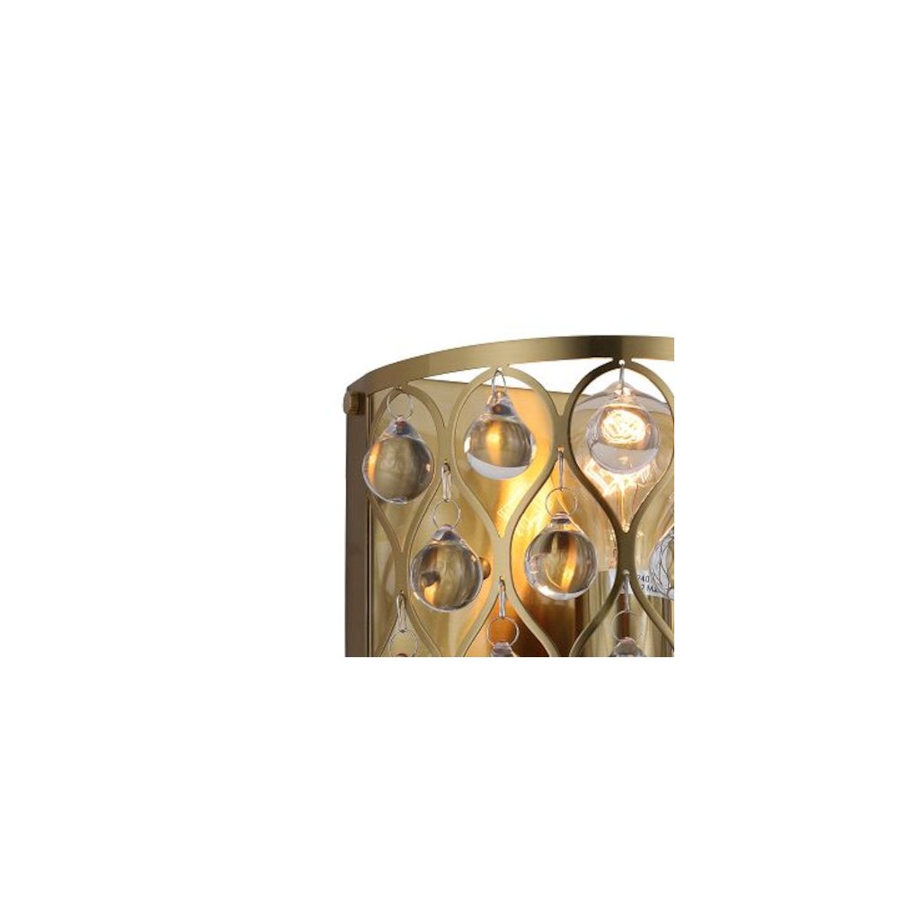 1-Light Gold Wall Sconce With Clear Hanging Crystals