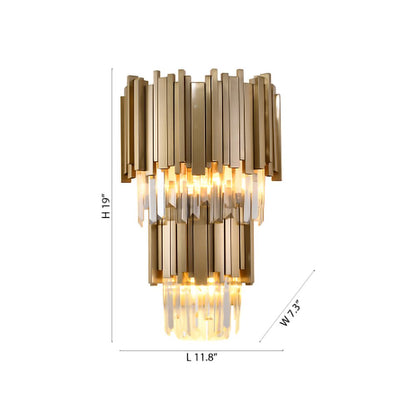 3-Light Brushed Gold Wall Sconce With Clear Crystals