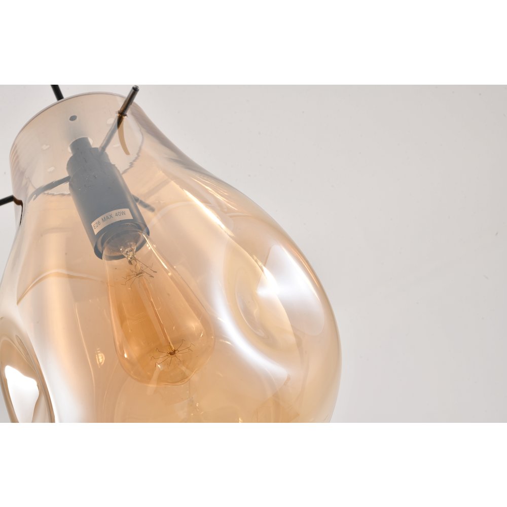 1-Light Black Single Pendant With An Amber Glass Shade