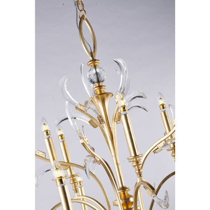 10-Light Gold Metal Leaf Chandelier With Clear Crystals
