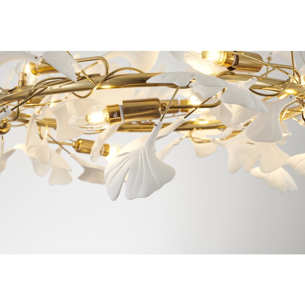 10-Light Brass Chandelier With White Acrylic Leafs