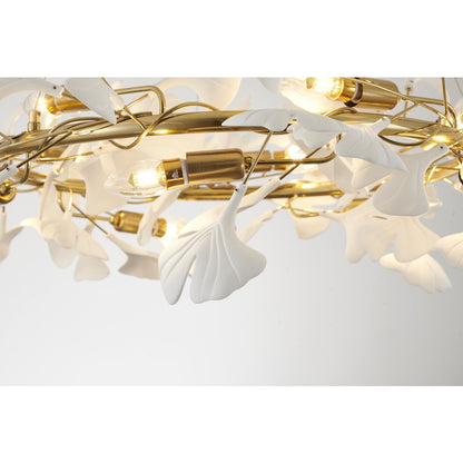 10-Light Brass Chandelier With White Acrylic Leafs