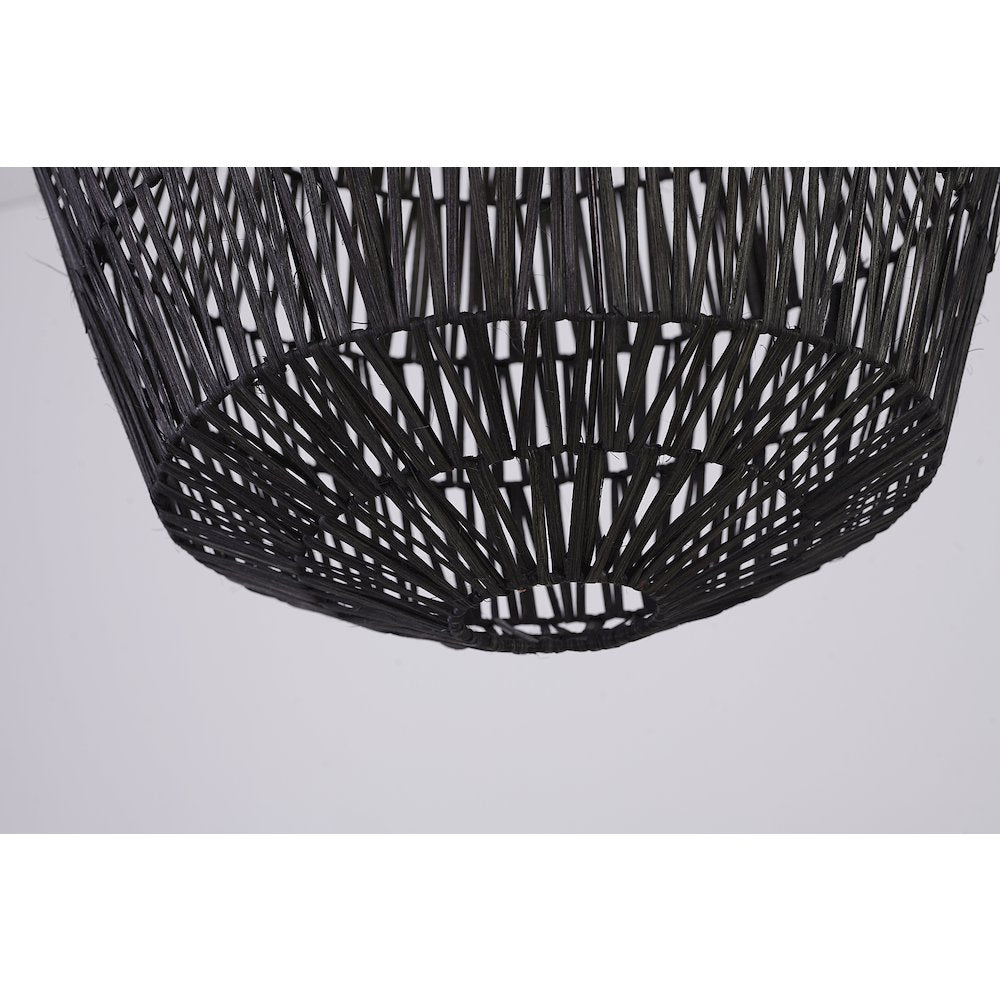 1-Light Chrome Pendant With A Black Weaved Rope Shade