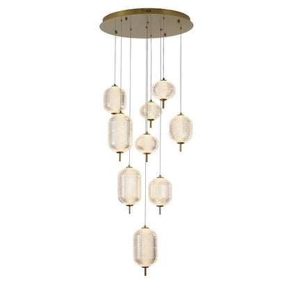 9-Light Flushed Brass Dimmable LED Chandelier With Hanging Clear  PC shades