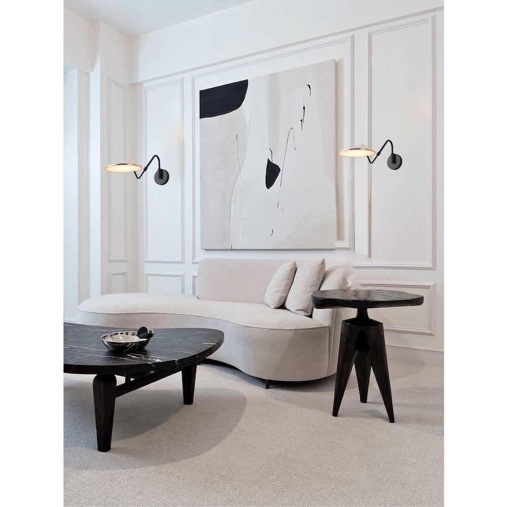 1-Light Black And Shiny Brass Iron LED Wall Sconce With A White Acrylic Shade
