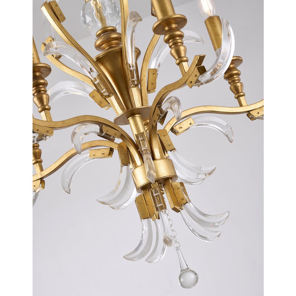 5-Light Gold Metal Leaf Chandelier With Clear Crystals
