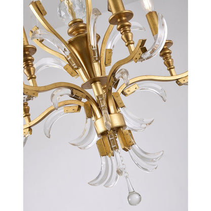 5-Light Gold Metal Leaf Chandelier With Clear Crystals