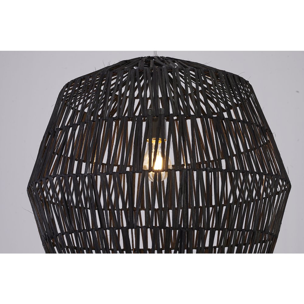 1-Light Chrome Pendant With A Black Weaved Rope Shade