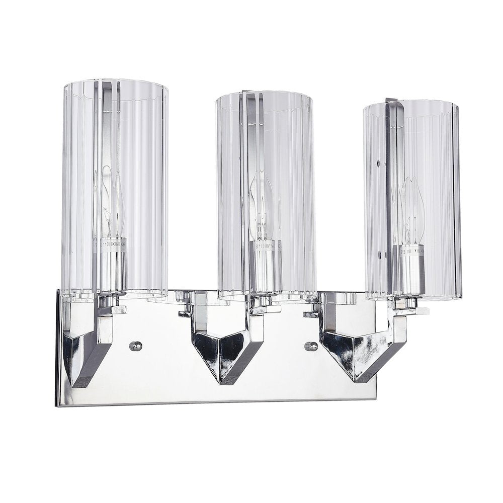 3-Light Chrome Wall Sconce With Clear Glass Cylinder Shades