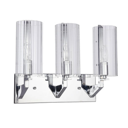 3-Light Chrome Wall Sconce With Clear Glass Cylinder Shades