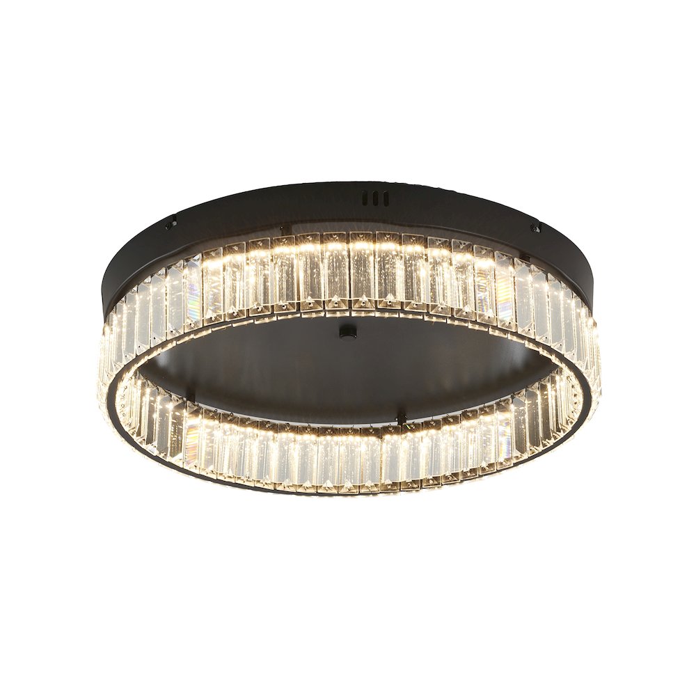 1-Light Satin Black Dimmable LED Flush Mount With Clear Crystals