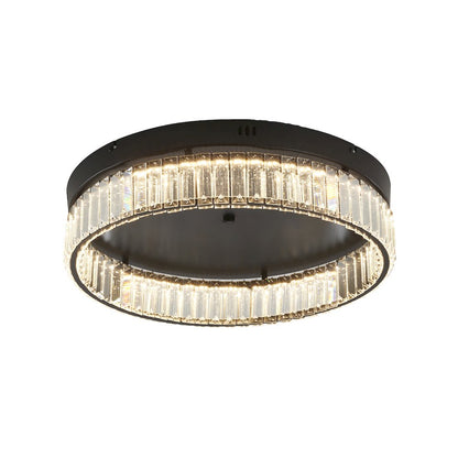 1-Light Satin Black Dimmable LED Flush Mount With Clear Crystals