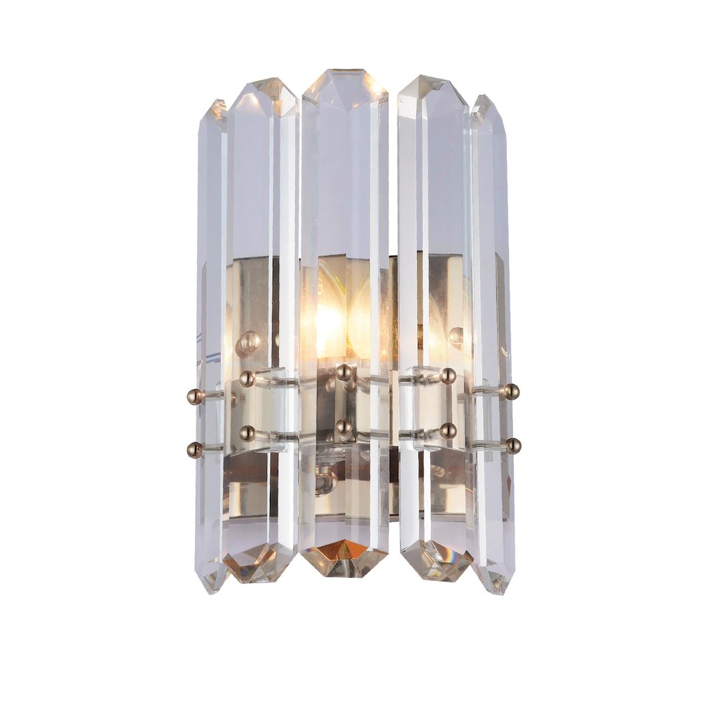 1-Light Chrome Metal Wall Sconce With Clear Crystal Plaques