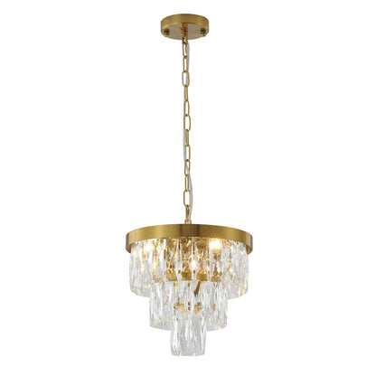 3-Light Gold Metal Chandelier With Clear Crystals