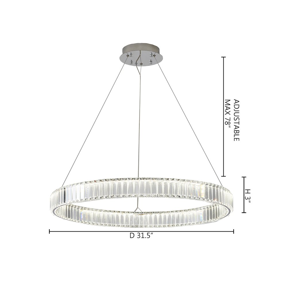 1-Light Chrome Steel LED Chandelier With Crystals