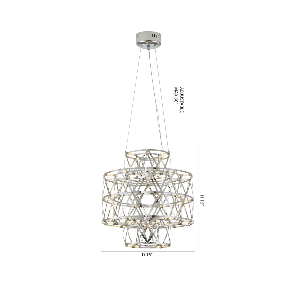 40-Light Dimmable Chrome Stainless Steel LED Chandelier in a 3-Tier Design