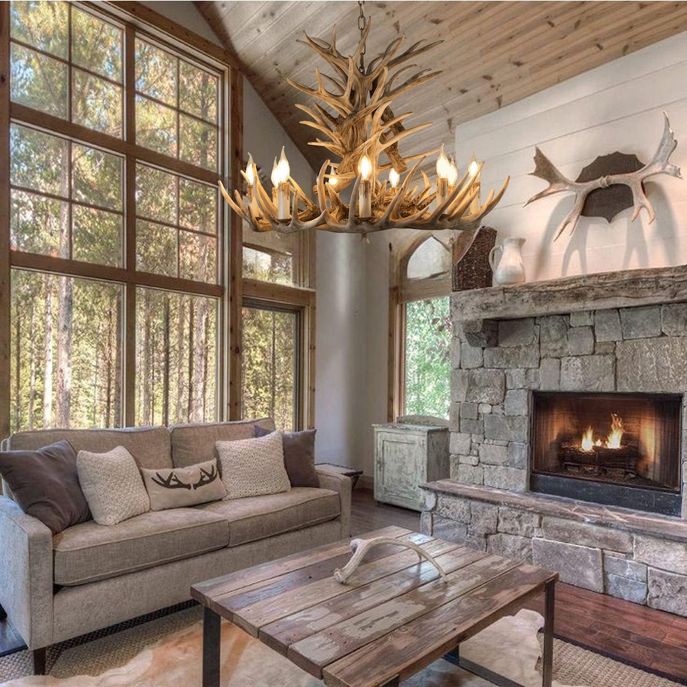 9-Light Faux Brown Antler Chandelier